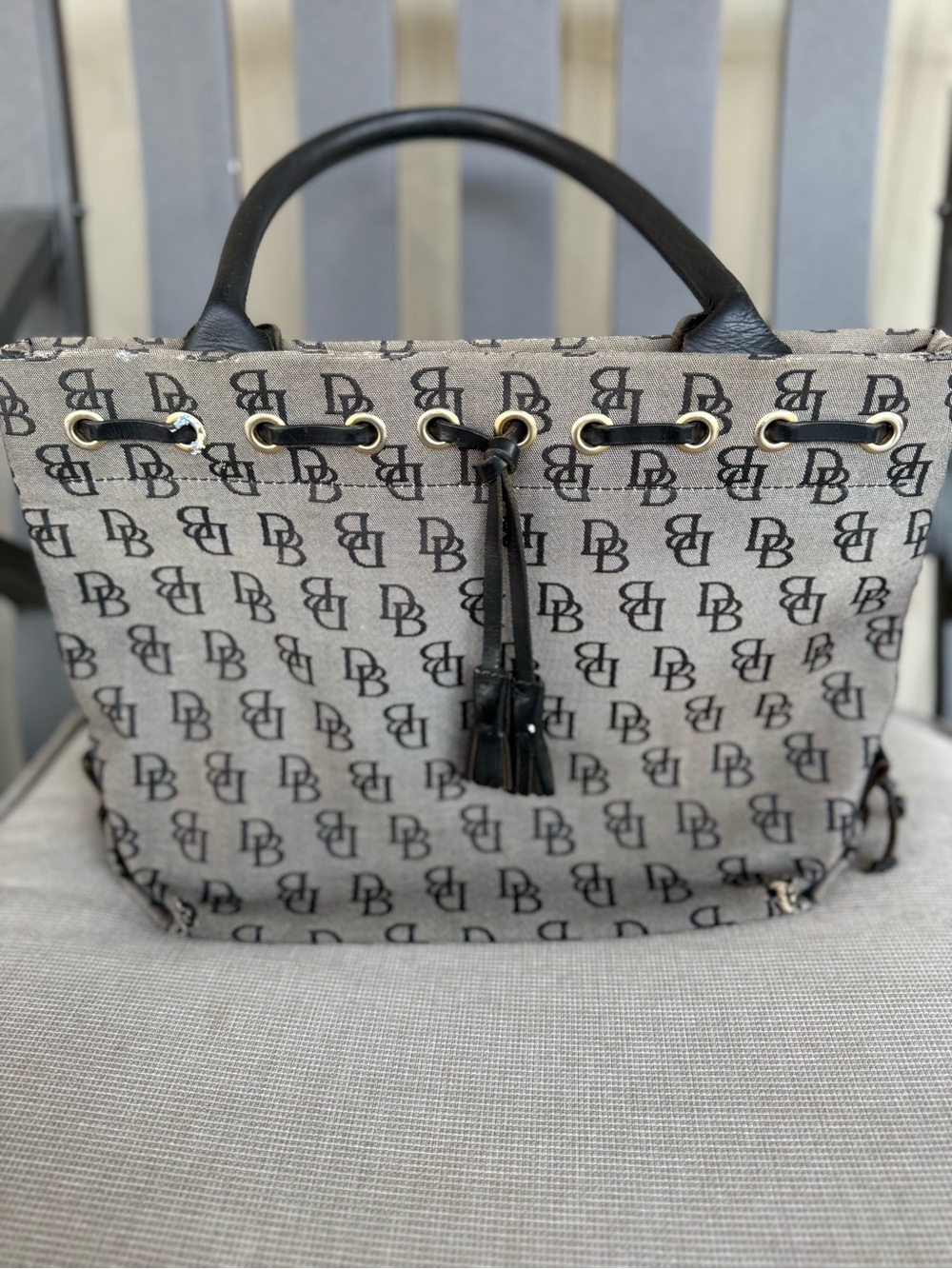 Designer Monogram Canvas Tote Bag in Beige and Black